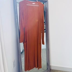 Rust knee length Cardigan